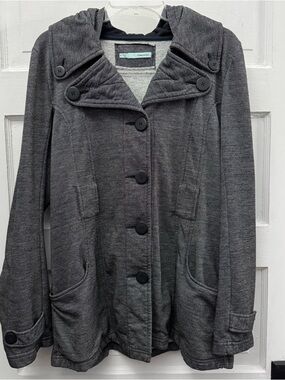 Maurices Hooded Knit Jacket Gray Button Front XL Cozy Casual